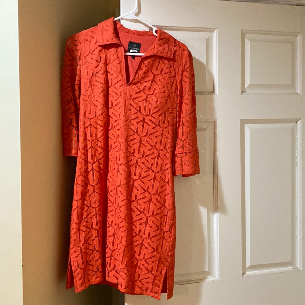 ADRIANNA PAPEL ORANGE RED LACE EMBROIDERED DRESS